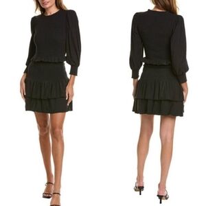 NWT Nation LTD Demure Smocked Mini Dress XL Billowy Long Sleeve Black